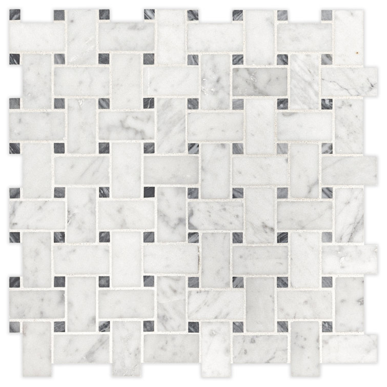 Carrara White Basketweave Honed Marble Mosaic Tile Sheet