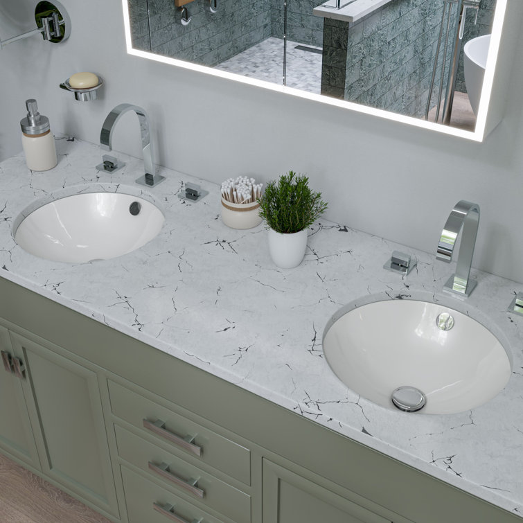 White Ceramic Round Undermount Bathroom Sink with Overflow