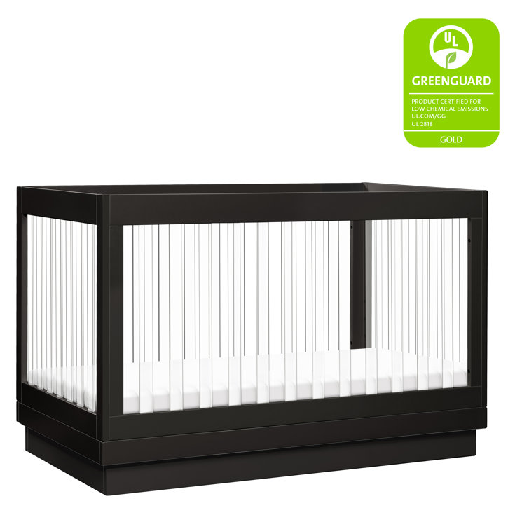 Black Acrylic and Pine Wood 3-in-1 Convertible Crib