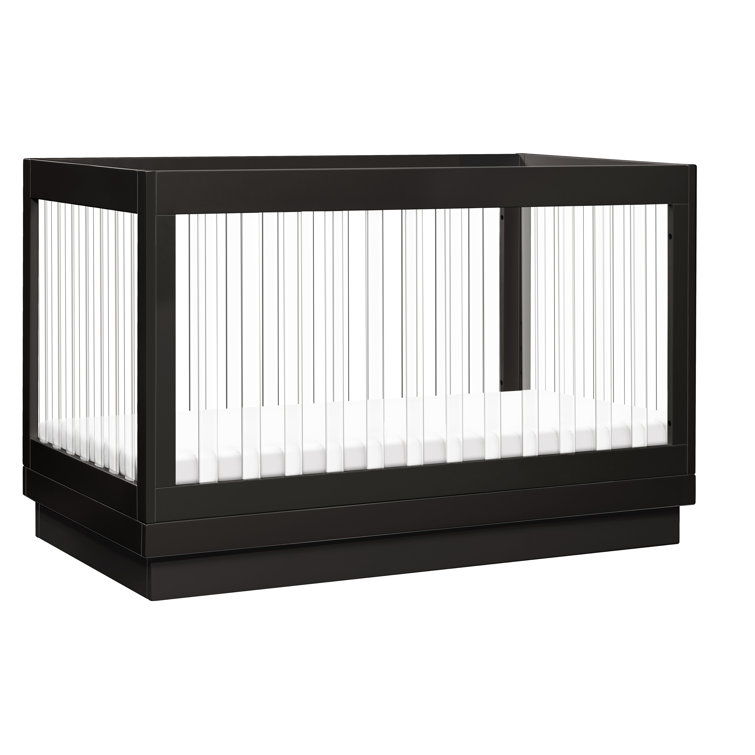 Black Acrylic and Pine Wood 3-in-1 Convertible Crib