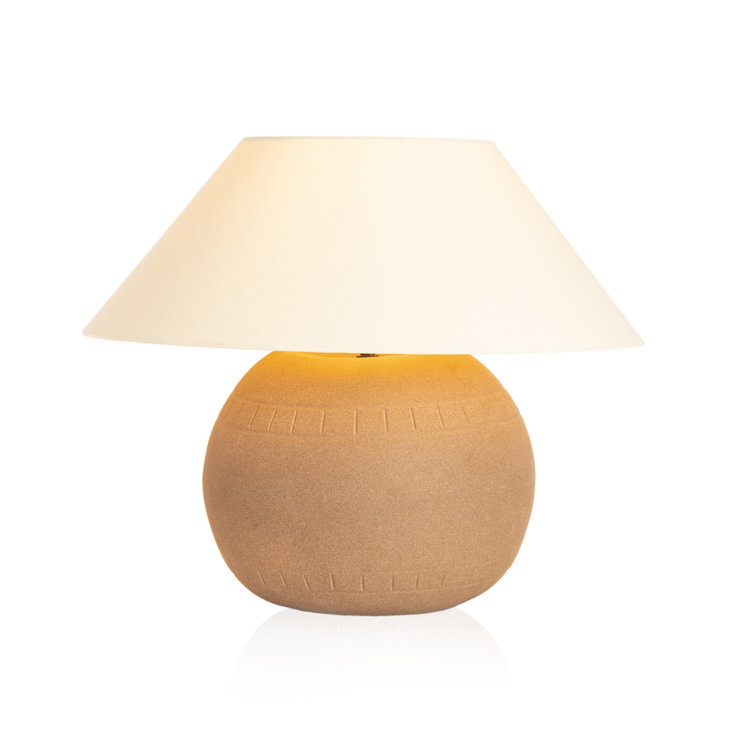 Dark Sand Ceramic Table Lamp with Tapered Linen Shade