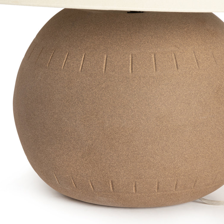 Dark Sand Ceramic Table Lamp with Tapered Linen Shade