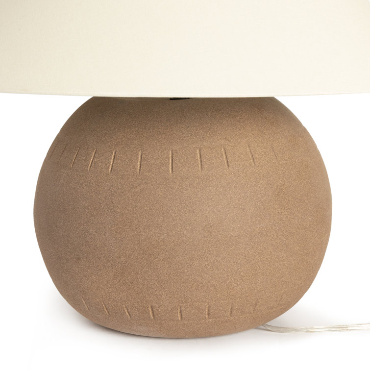 Dark Sand Ceramic Table Lamp with Tapered Linen Shade