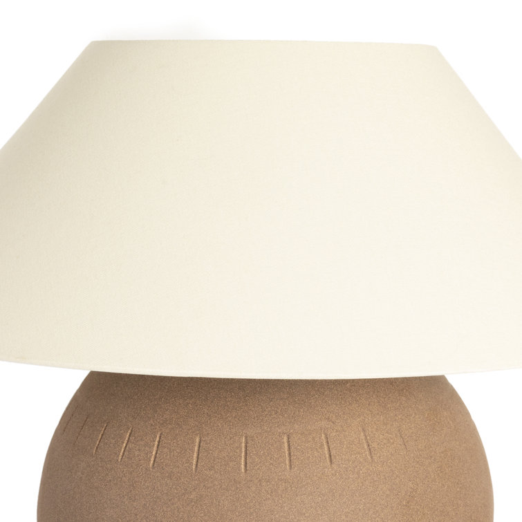 Dark Sand Ceramic Table Lamp with Tapered Linen Shade