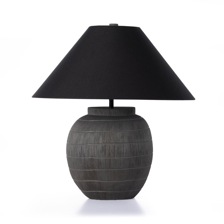Black Ceramic Table Lamp with Tapered Cotton Shade