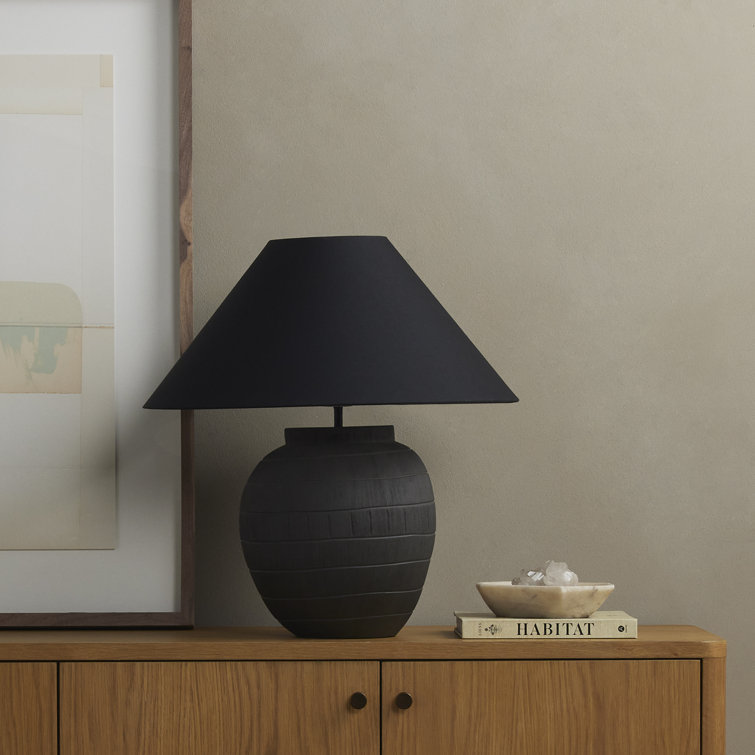 Black Ceramic Table Lamp with Tapered Cotton Shade