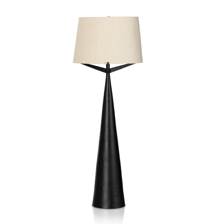 Hammered Black Aluminum Floor Lamp with Beige Cotton Shade