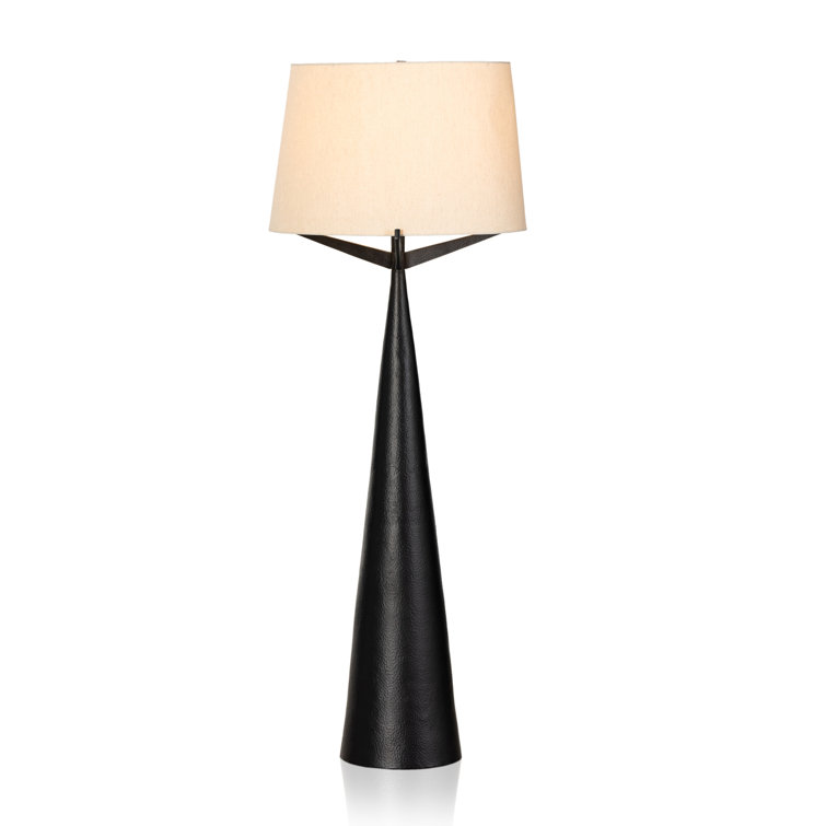 Hammered Black Aluminum Floor Lamp with Beige Cotton Shade