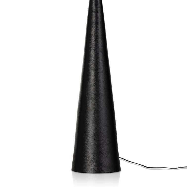 Hammered Black Aluminum Floor Lamp with Beige Cotton Shade