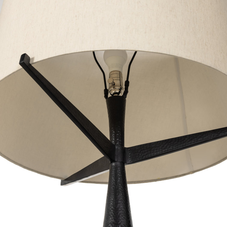 Hammered Black Aluminum Floor Lamp with Beige Cotton Shade