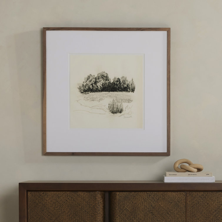 Charcoal Landscape Print in Rustic Walnut Frame, 32" x 32"