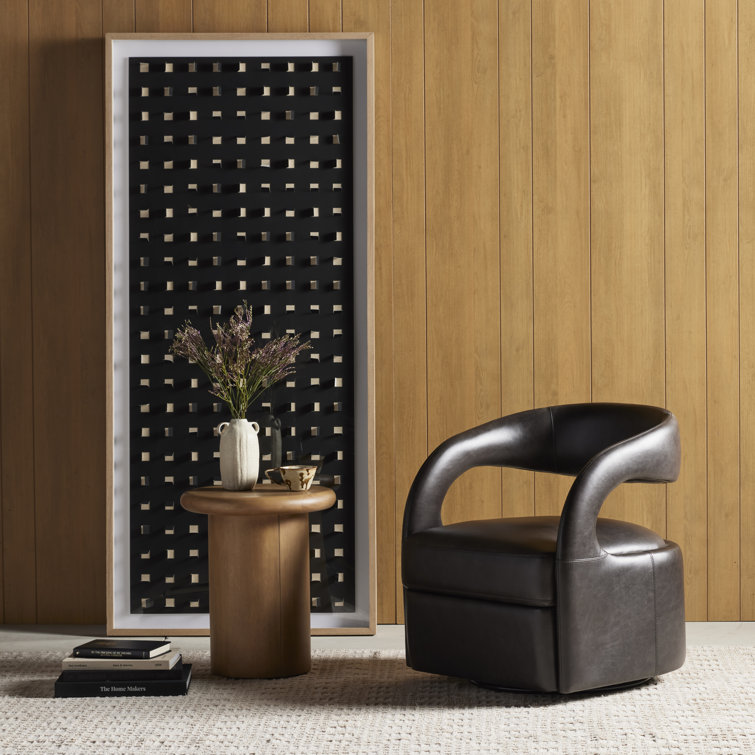 Tan and Black Abstract Canvas Wall Art with Oak Frame