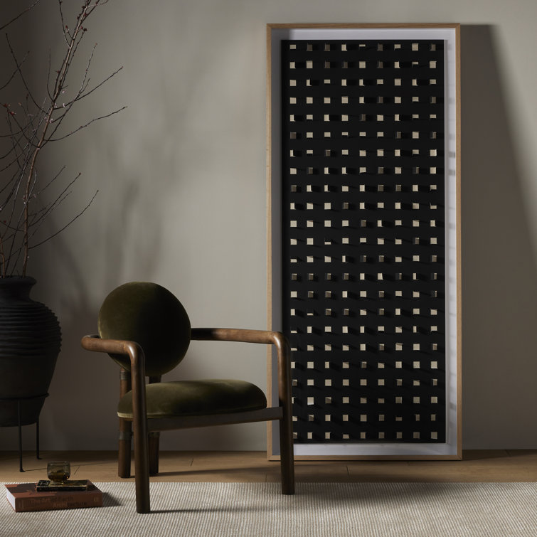 Tan and Black Abstract Canvas Wall Art with Oak Frame