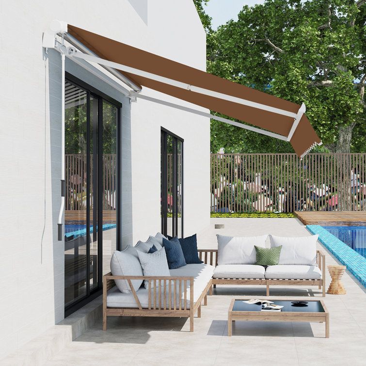 Outsunny 116.25" Coffee Fabric Retractable Patio Awning with Aluminum Frame