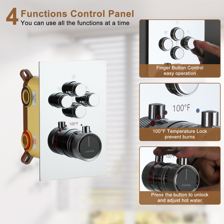 Chrome Dual Head Thermostatic Rainfall Shower System with Jets