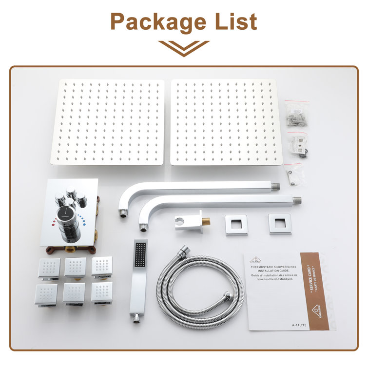Chrome Dual Head Thermostatic Rainfall Shower System with Jets