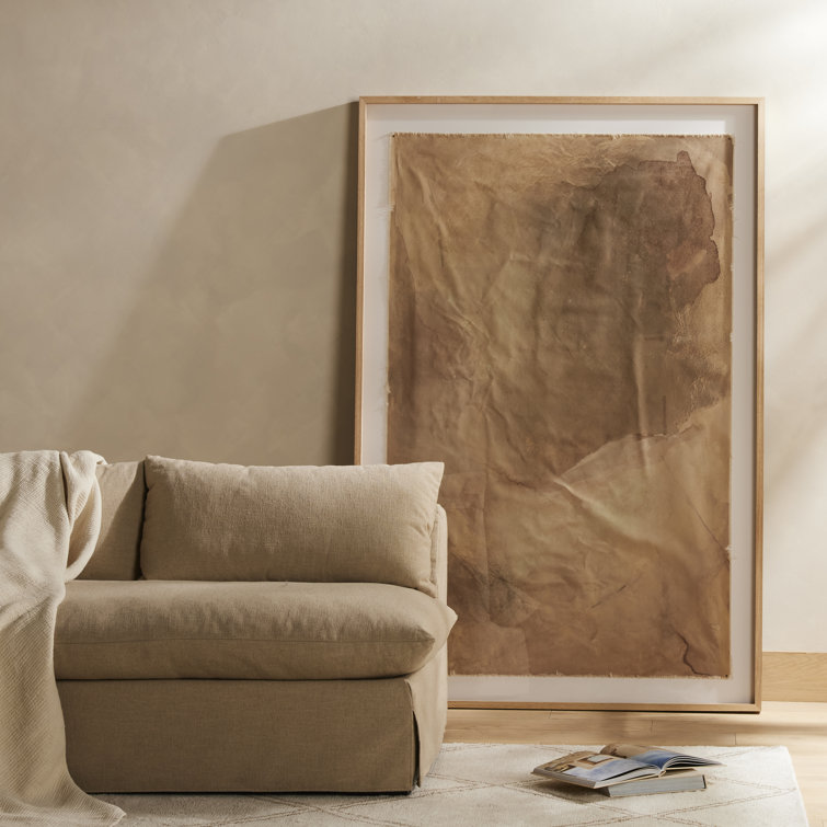 Large Neutral Abstract Canvas Painting with Oak Frame