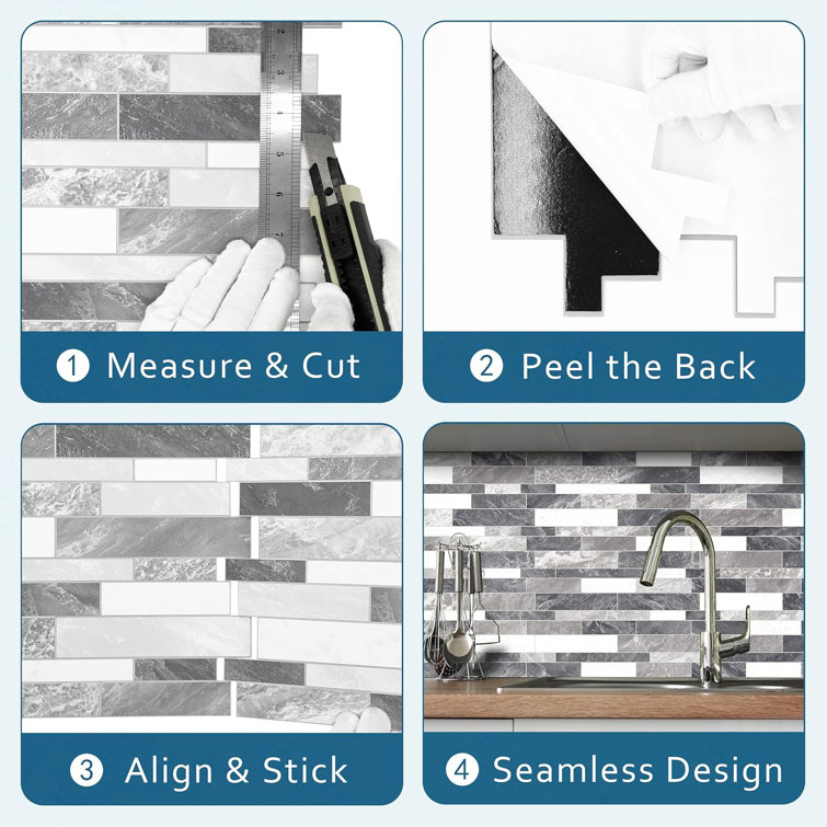 Gray Matte Peel and Stick Mosaic Wall Tile