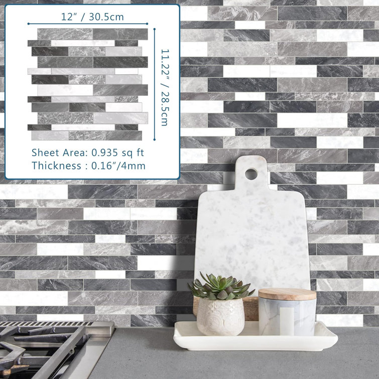 Gray Matte Peel and Stick Mosaic Wall Tile