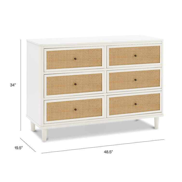 Warm White and Honey Cane 6-Drawer Dresser with Soft Close