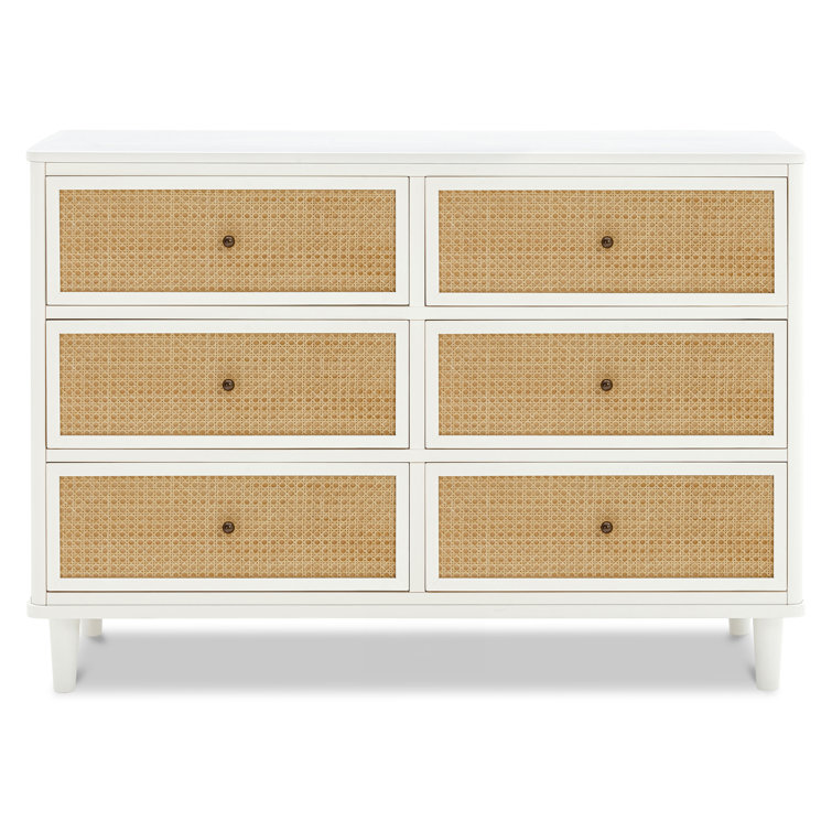 Warm White and Honey Cane 6-Drawer Dresser with Soft Close