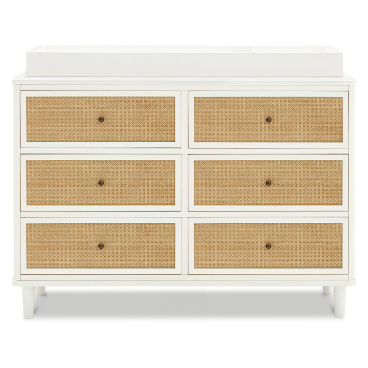 Warm White and Honey Cane 6-Drawer Dresser with Soft Close