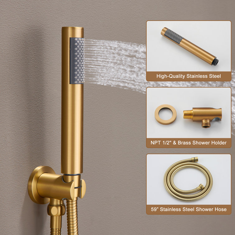 Brushed Gold Multi-Head Thermostatic Rain Shower System
