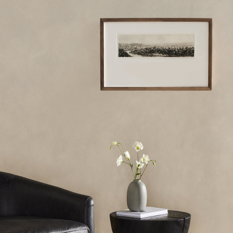 Walnut Framed Black and White Landscape Drawing Print