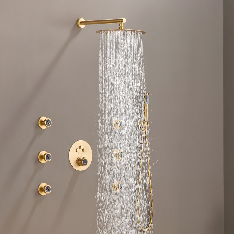 Brushed Gold Multi-Head Thermostatic Rain Shower System
