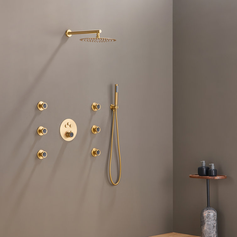 Brushed Gold Multi-Head Thermostatic Rain Shower System