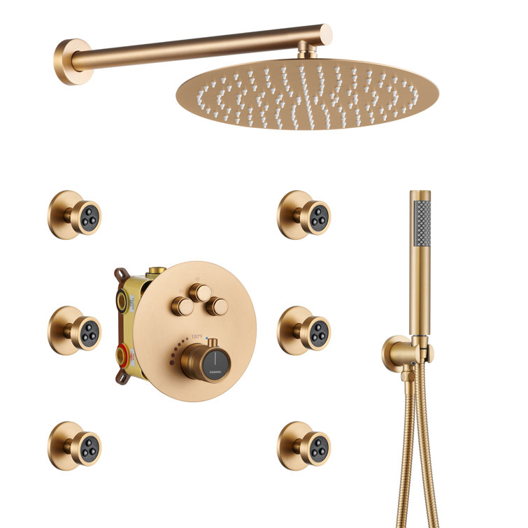 Brushed Gold Multi-Head Thermostatic Rain Shower System