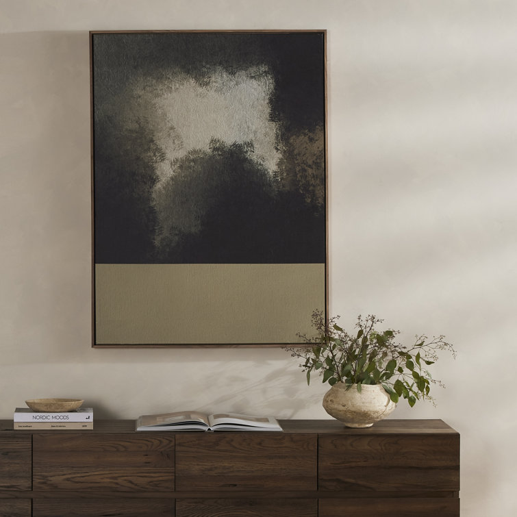 Abstract Landscape Canvas with Dark Brown Floater Frame