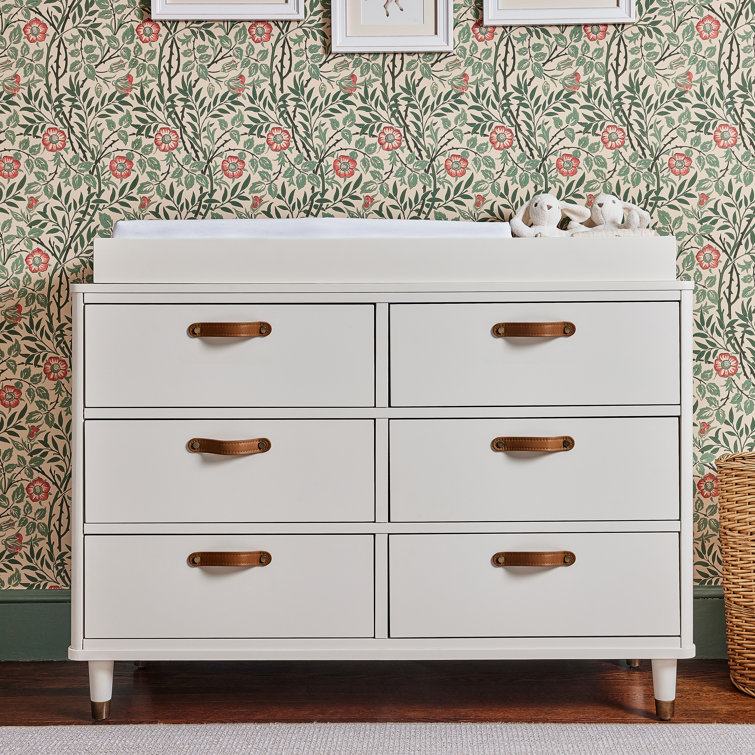 Warm White Tanner Classic 6-Drawer Dresser with Leather Handles