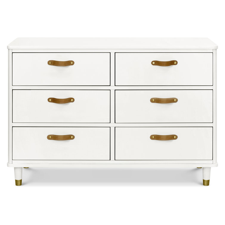 Warm White Tanner Classic 6-Drawer Dresser with Leather Handles