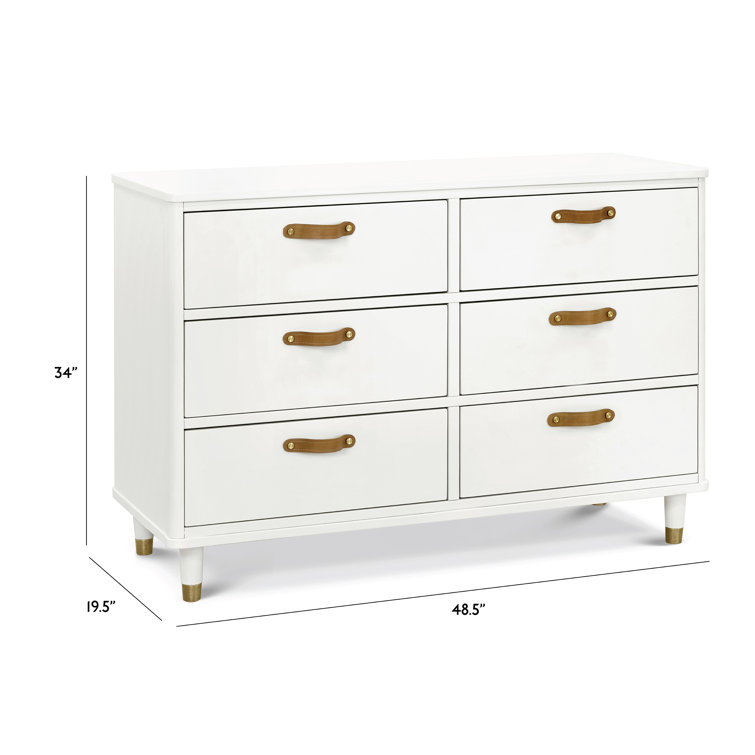 Warm White Tanner Classic 6-Drawer Dresser with Leather Handles
