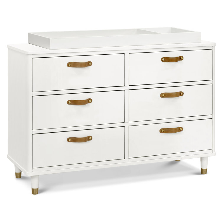 Warm White Tanner Classic 6-Drawer Dresser with Leather Handles