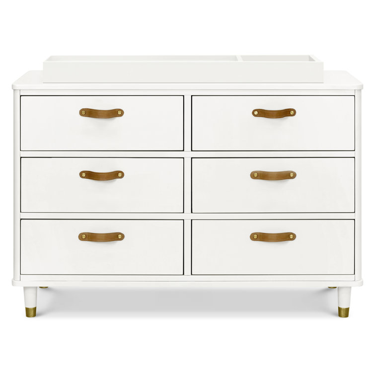 Warm White Tanner Classic 6-Drawer Dresser with Leather Handles
