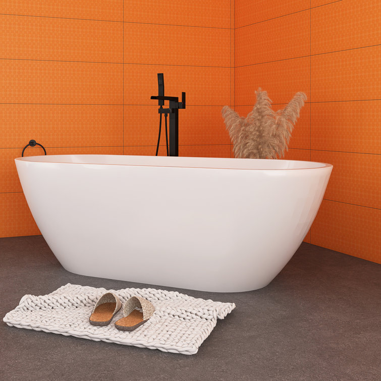 63'' White Acrylic Freestanding Soaking Bathtub with Center Drain