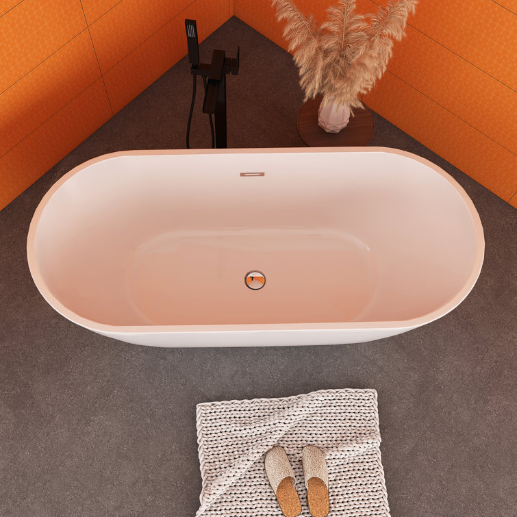 63'' White Acrylic Freestanding Soaking Bathtub with Center Drain