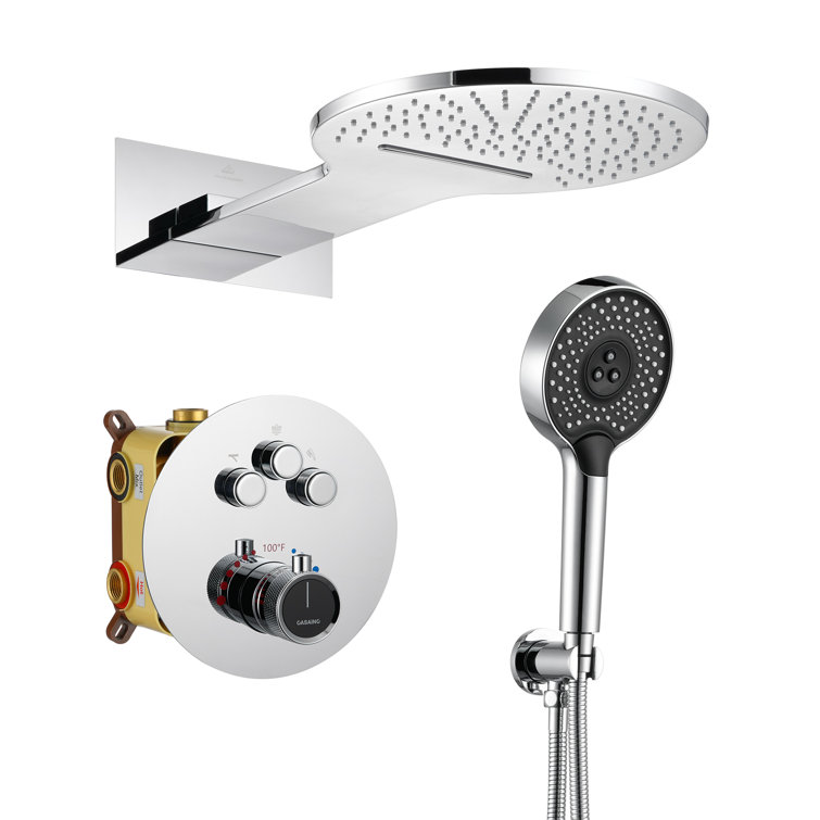 Chrome Dual Head Thermostatic Rain Shower System with Handheld