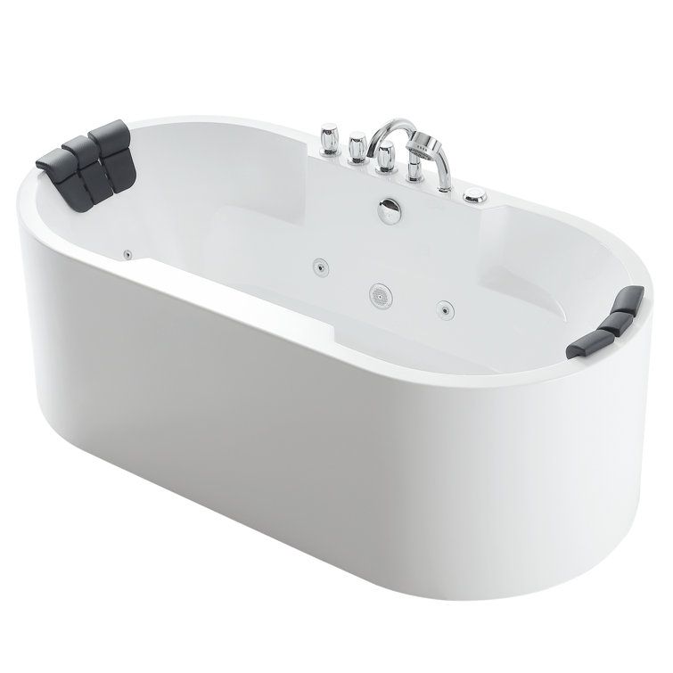 67" White Acrylic Freestanding Whirlpool Bathtub with Faucet