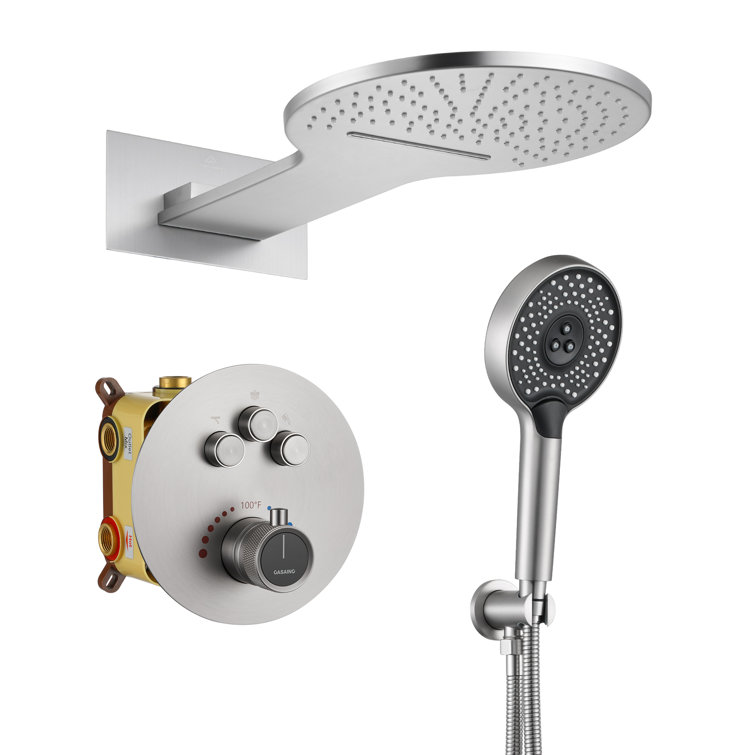 Brushed Nickel Multi-Head Thermostatic Rain Shower System