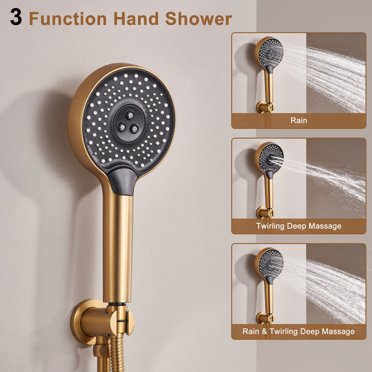 Brushed Gold Thermostatic Rainfall Shower System with Handheld