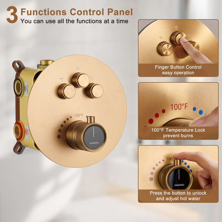 Brushed Gold Thermostatic Rainfall Shower System with Handheld