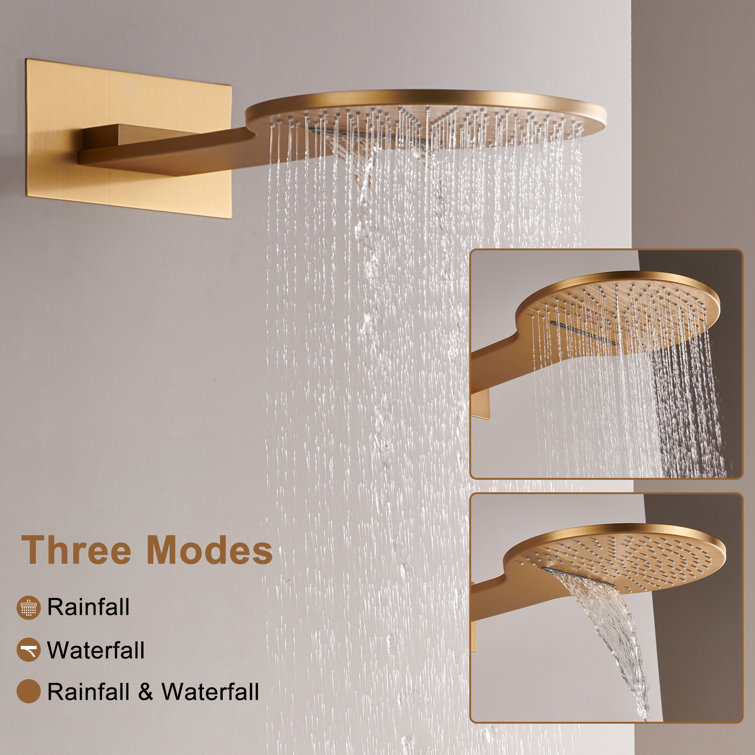 Brushed Gold Thermostatic Rainfall Shower System with Handheld