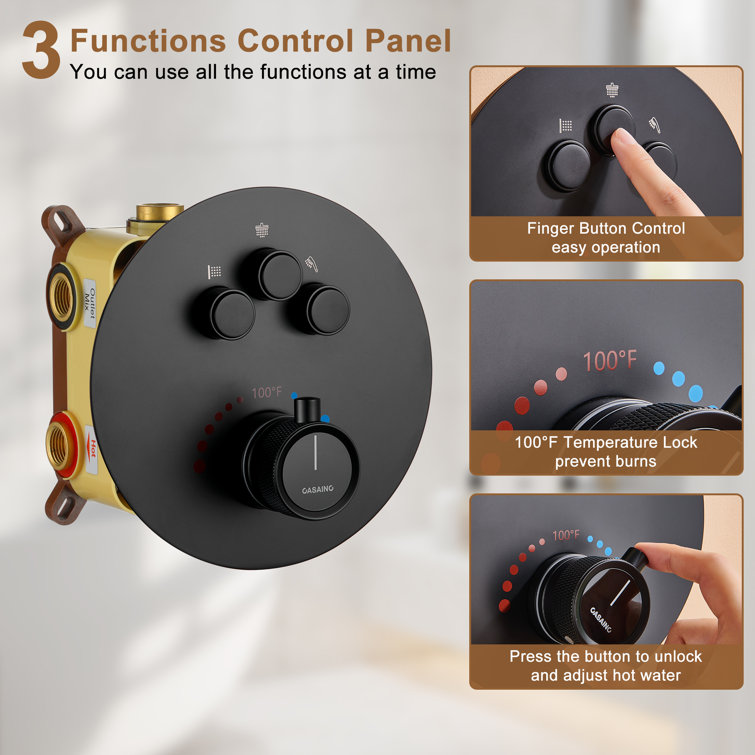 Matte Black Thermostatic Rain Shower System with Digital Display