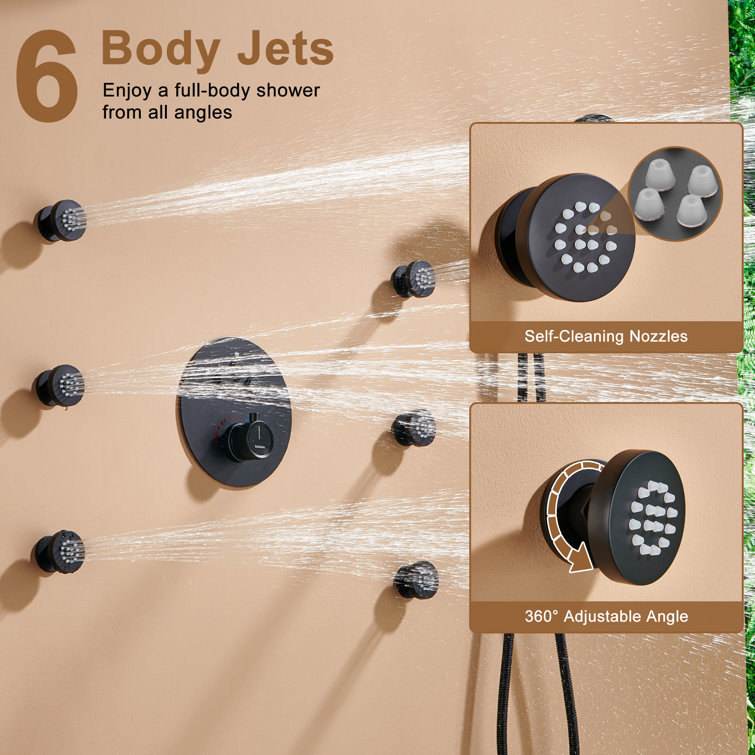 Matte Black Thermostatic Rain Shower System with Digital Display