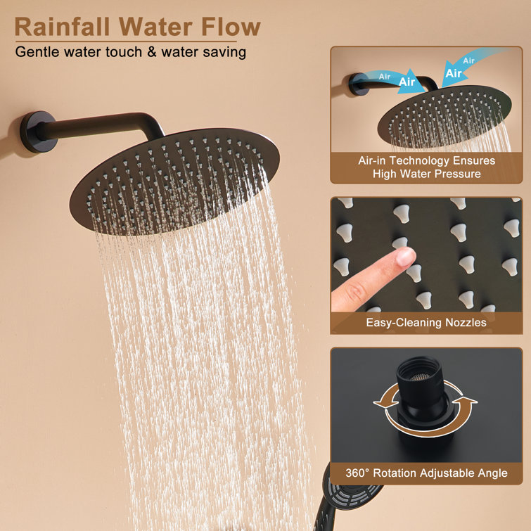 Matte Black Thermostatic Rain Shower System with Digital Display