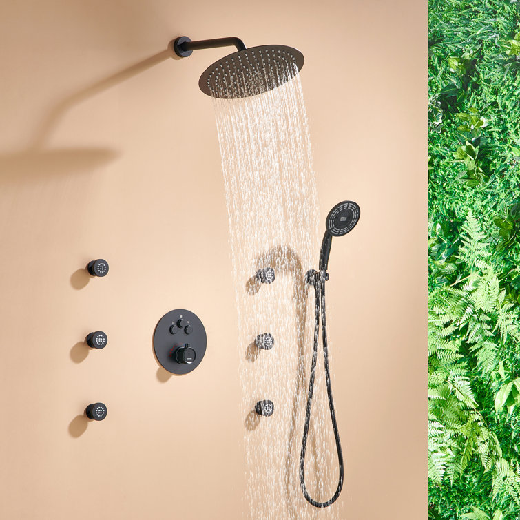 Matte Black Thermostatic Rain Shower System with Digital Display