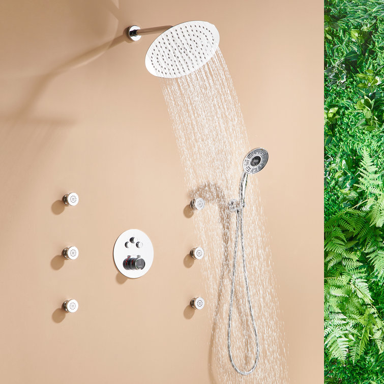 Chrome Thermostatic Rainfall Shower System with Digital Display and Jets